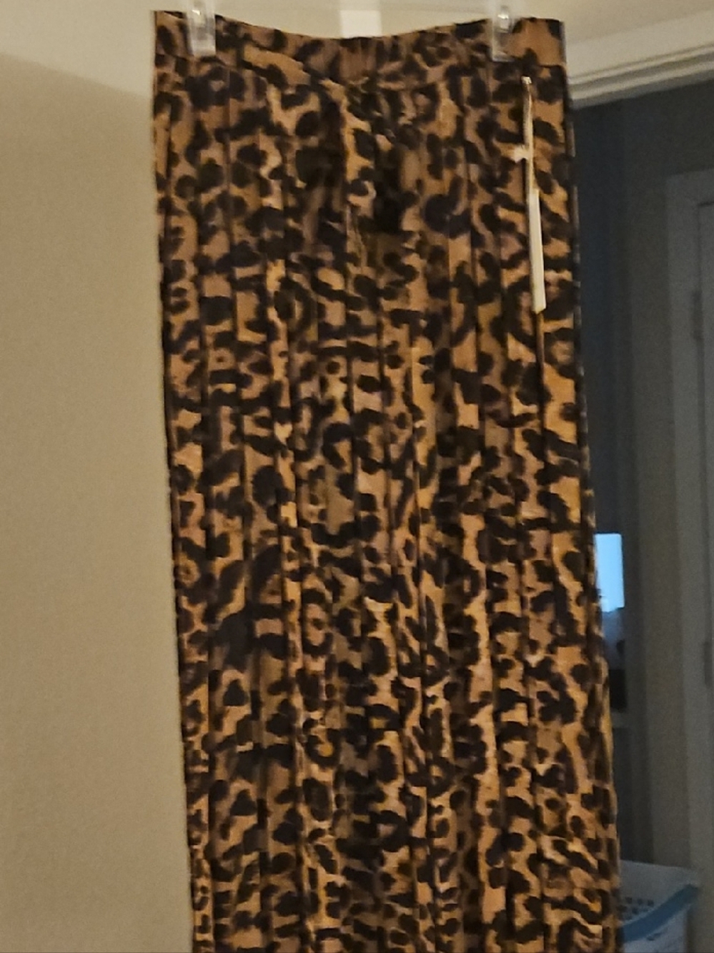 Leopard Print Pleated Maxi Skirt - Brown and Black